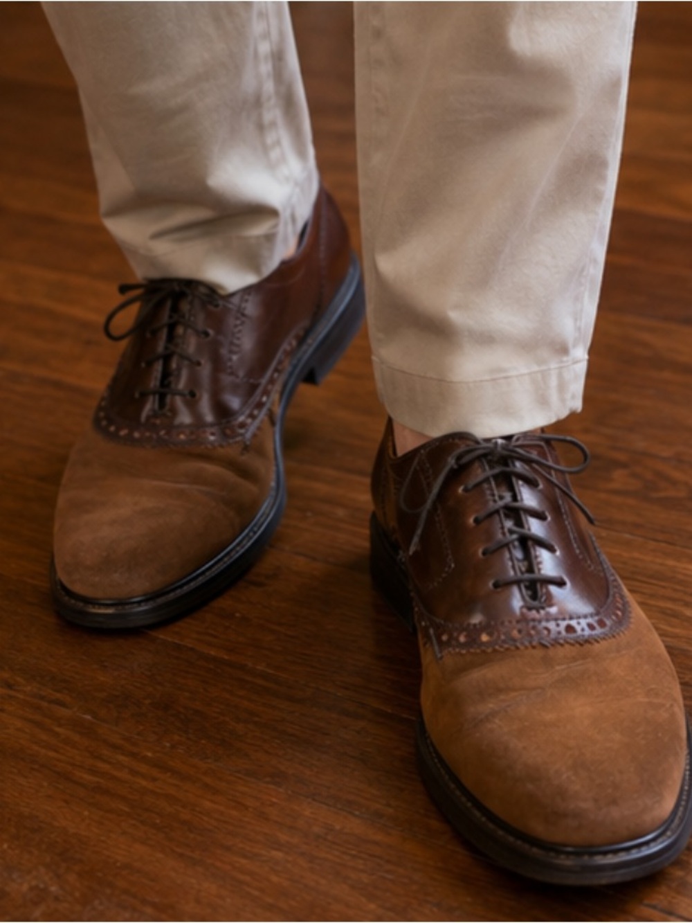 Bostonian Two-Tone Brown & Dark Brown Leather Derby Shoes size 10.5